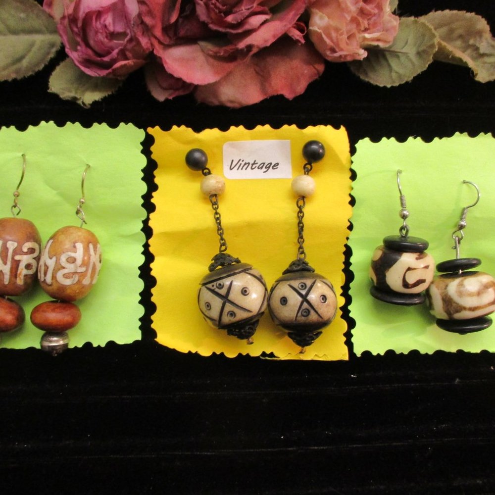 BOHO TRIBAL Dangle Earrings Lot~3 Pair Bead Dangle Drop Pierced Earrings